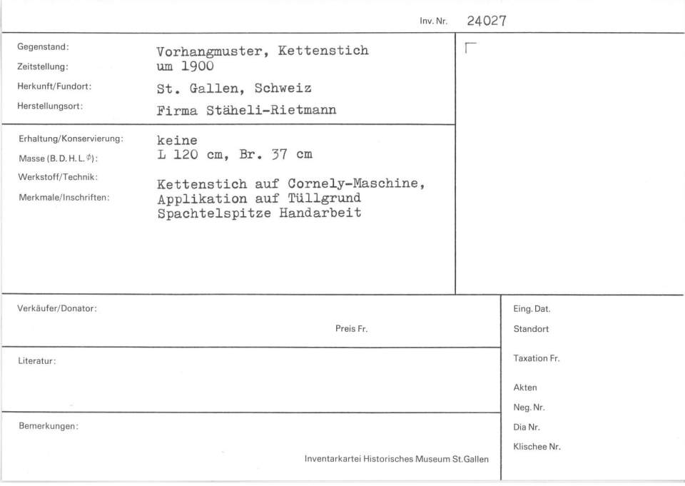 Vorhangmuster Kettenstich