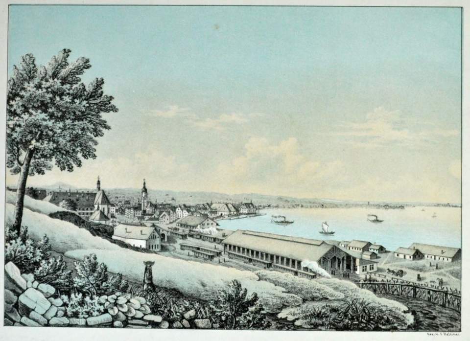 Ansicht Bahnhof und Hafenanlage in Rorschach