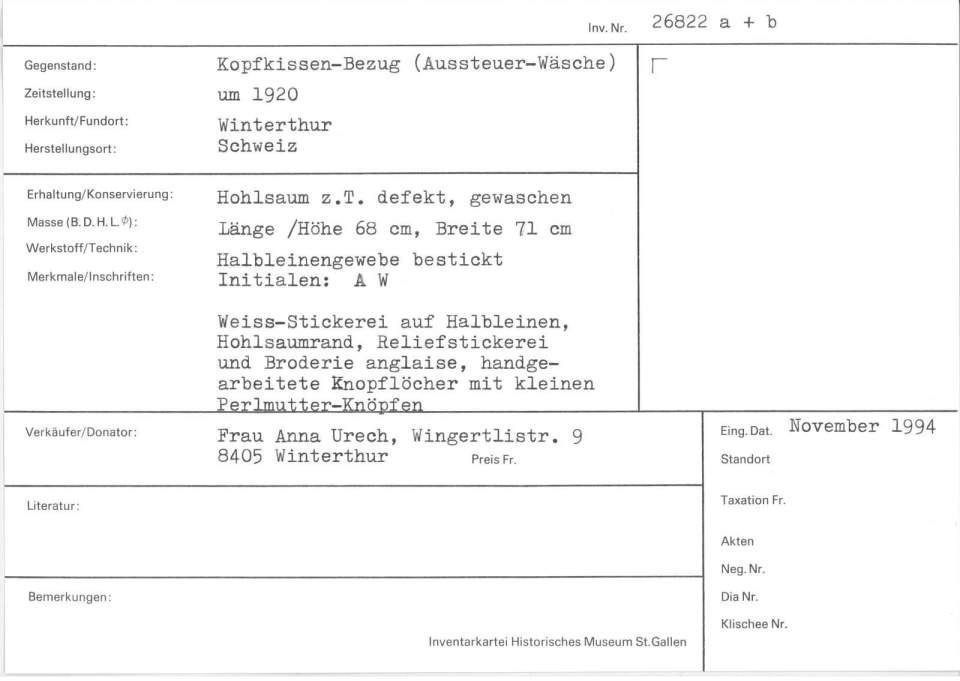 Kopfkissen-Bezug (Aussteuer-Wäsche)