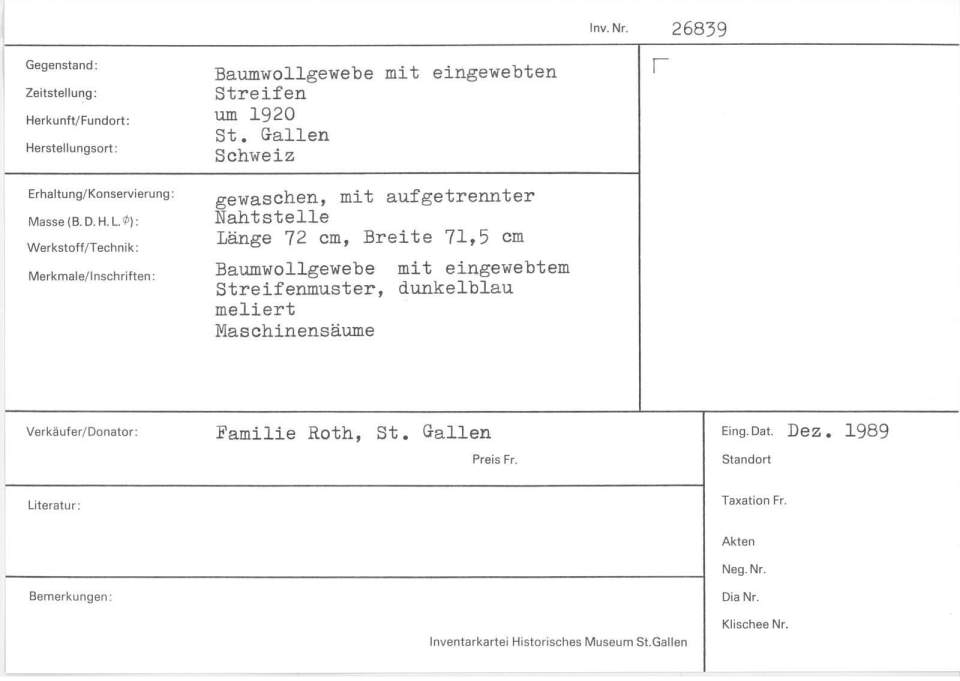 Baumwollgewebe mit eingewebten Streifen
