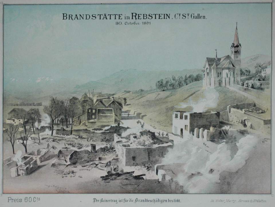 Ansicht Brandstätte in Rebstein, Marbach