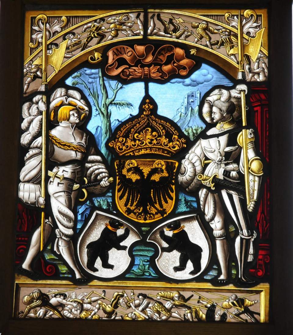 Wappenscheibe der Stadt St. Gallen mit Reichswappen, Glasgemälde