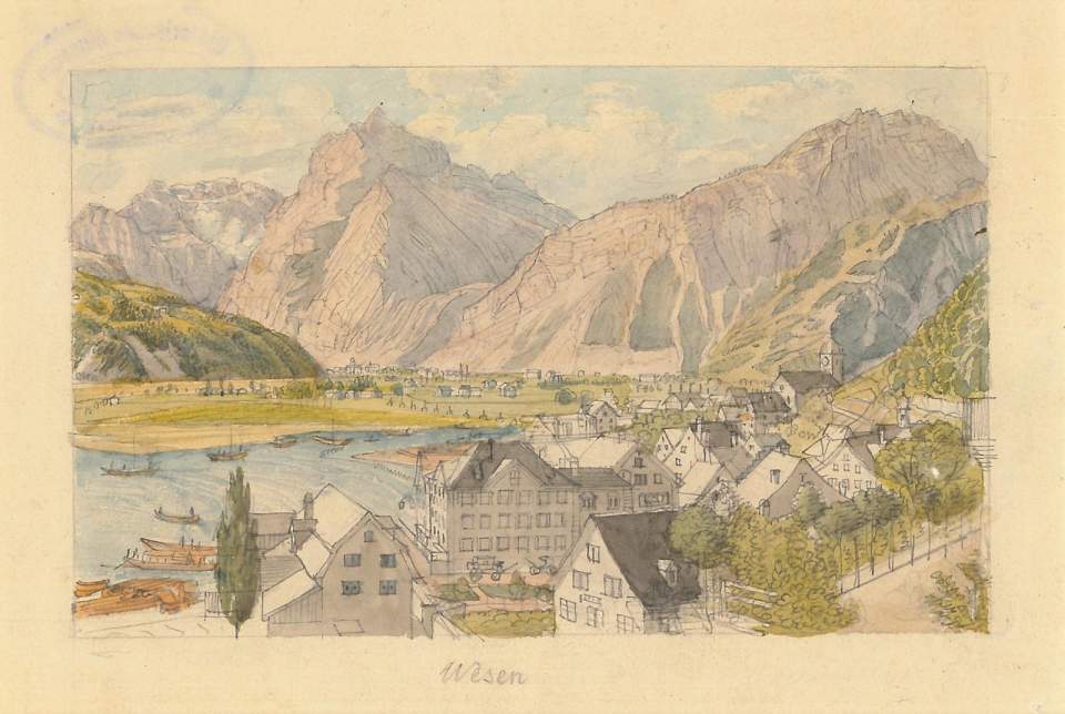 Ansicht Weesen gegen den Kanton Glarus