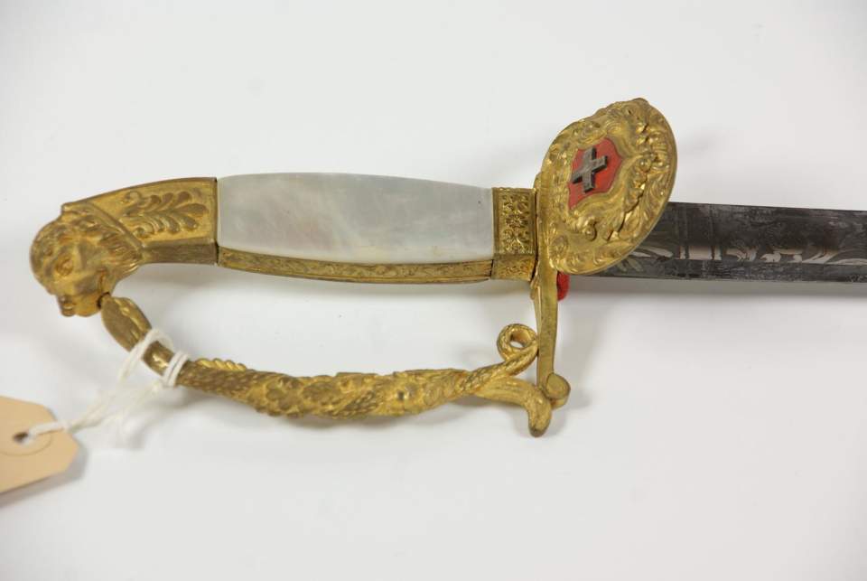Eidg. Galadegen mit Scheide und Tragband zur Gala-Uniform des Schweizer Gesandten Arnold Otto Aepli in Wien, um 1880