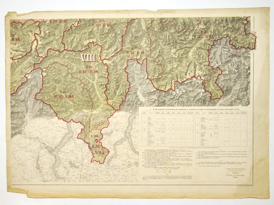 Karte, Landkarte der Schweiz. Militärkreise
