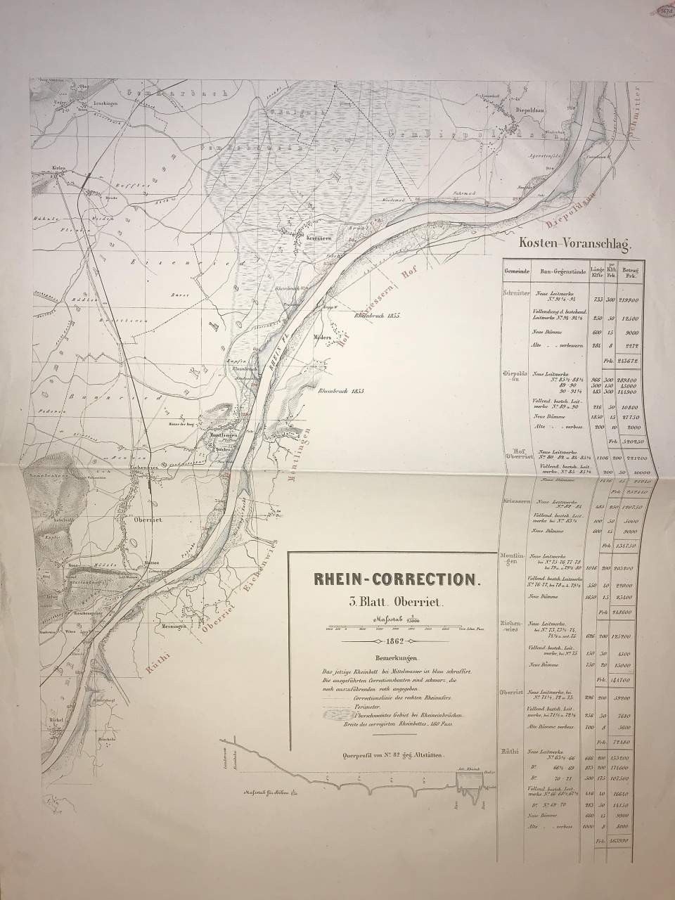 Karte der Rheinkorrektion von Sargans bis Bodensee, Inv. Nrn. 3668 - 3671