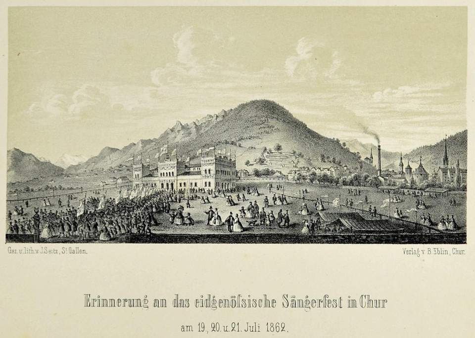 Ansicht Erinnerung Eidgen. Sängerfest Chur 1862