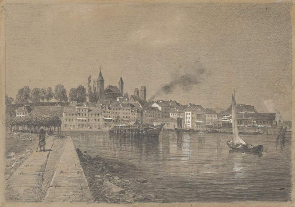 Grafik, Ansicht von Rapperswil aus dem Süden
