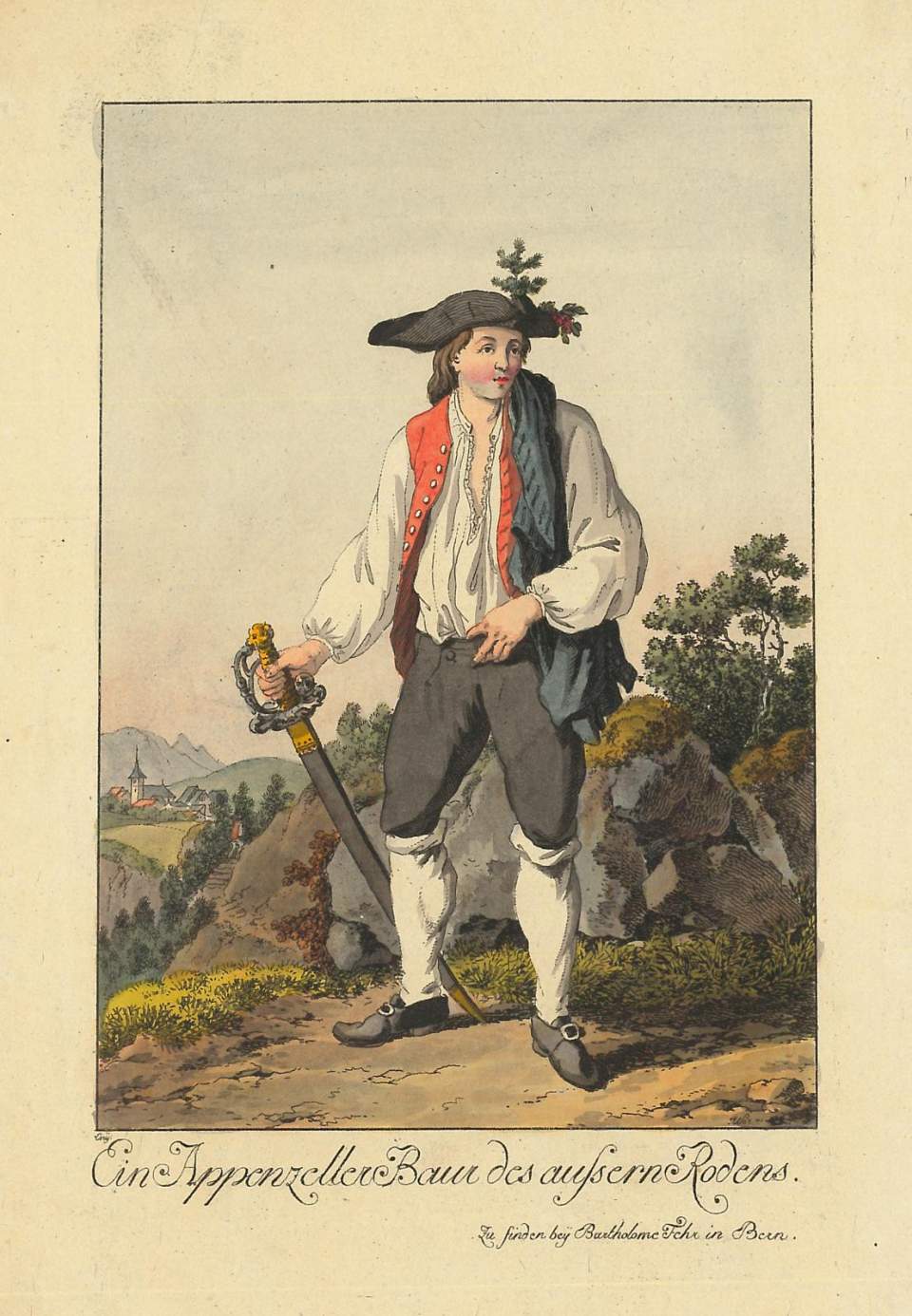 Trachtenbild, Bauer in Tracht aus Appenzell Ausserrhoden