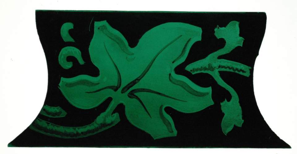 Fragment Glasgemälde mit Efeublatt aus der St.Laurenzenkirche