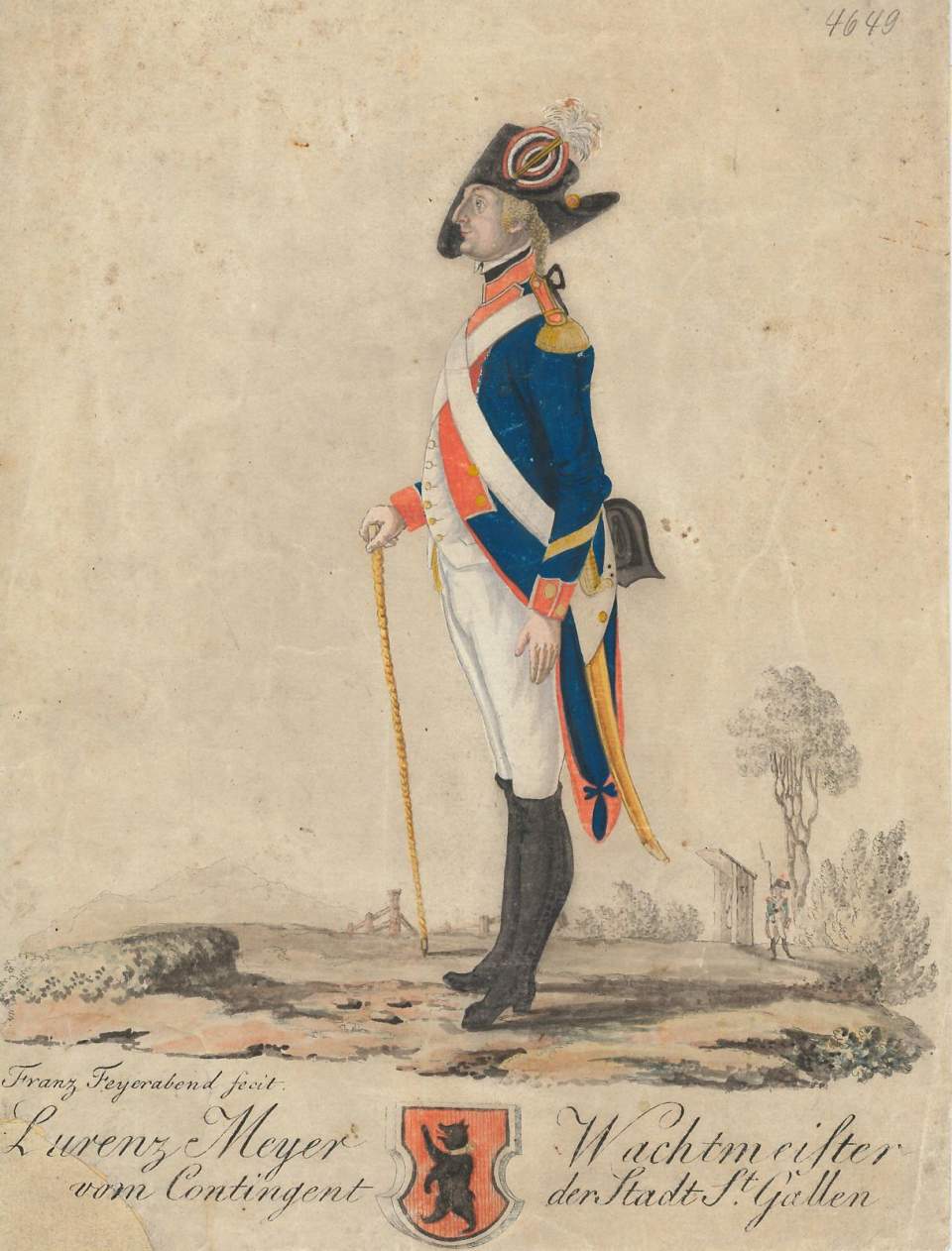 Porträt, Laurenz Meyer Wachtmeister vom Contingent der Stadt St.Gallen