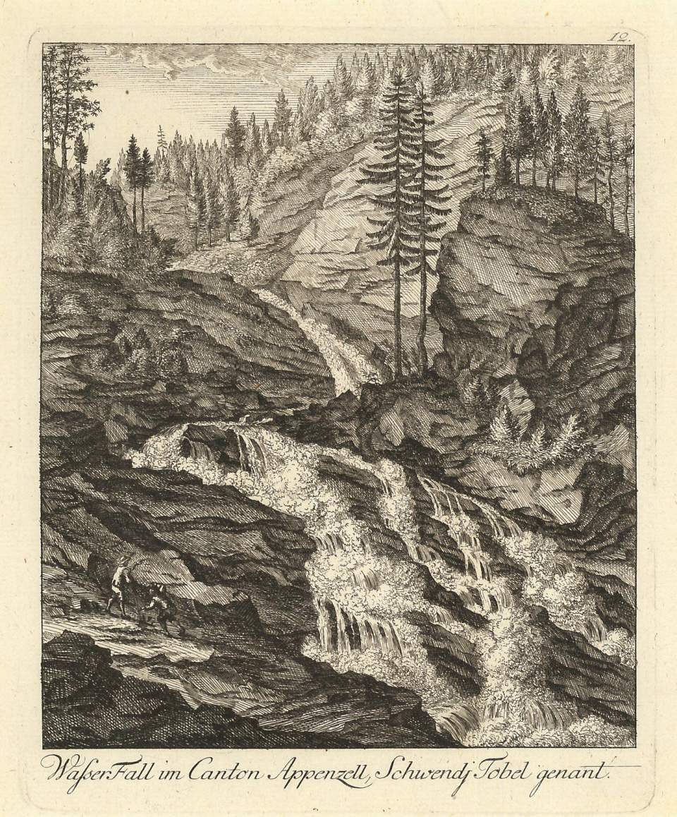 Grafik: Wasserfall im Kanton Appenzell, Schwendi Tobel genannt