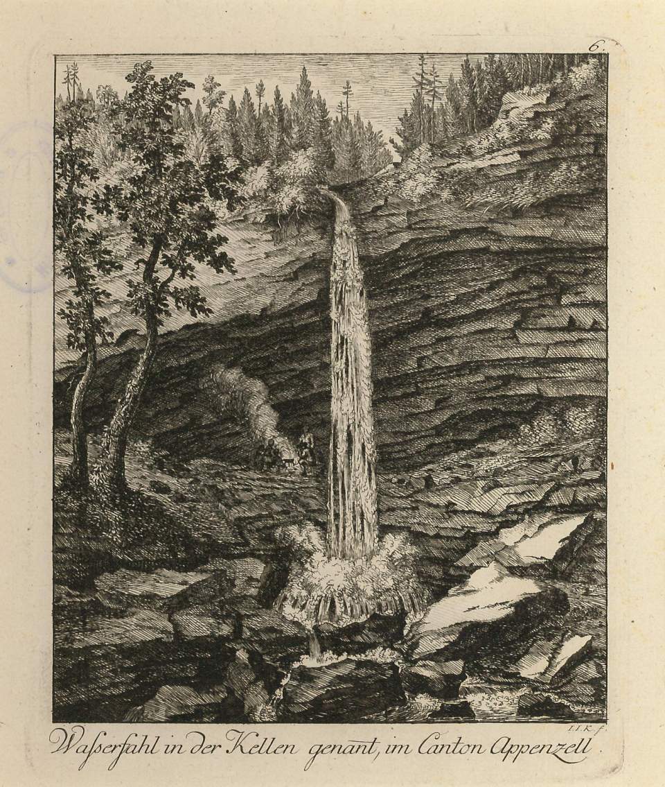 Grafik, Ansicht Wasserfall in der Kellen genannt
