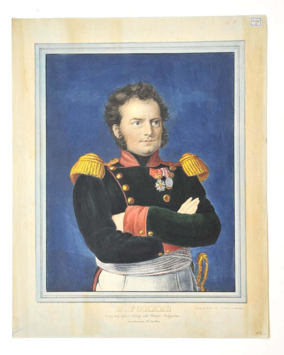 Lithografie, Bild des Oberst Forrer von Nesslau