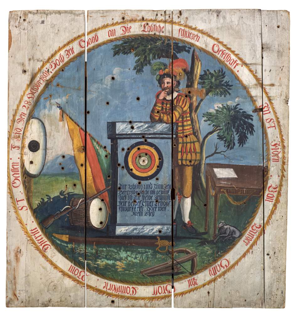Hochzeits-Schützenscheibe von Gallus Anton Gross für die Feldschützengesellschaft St.Fiden