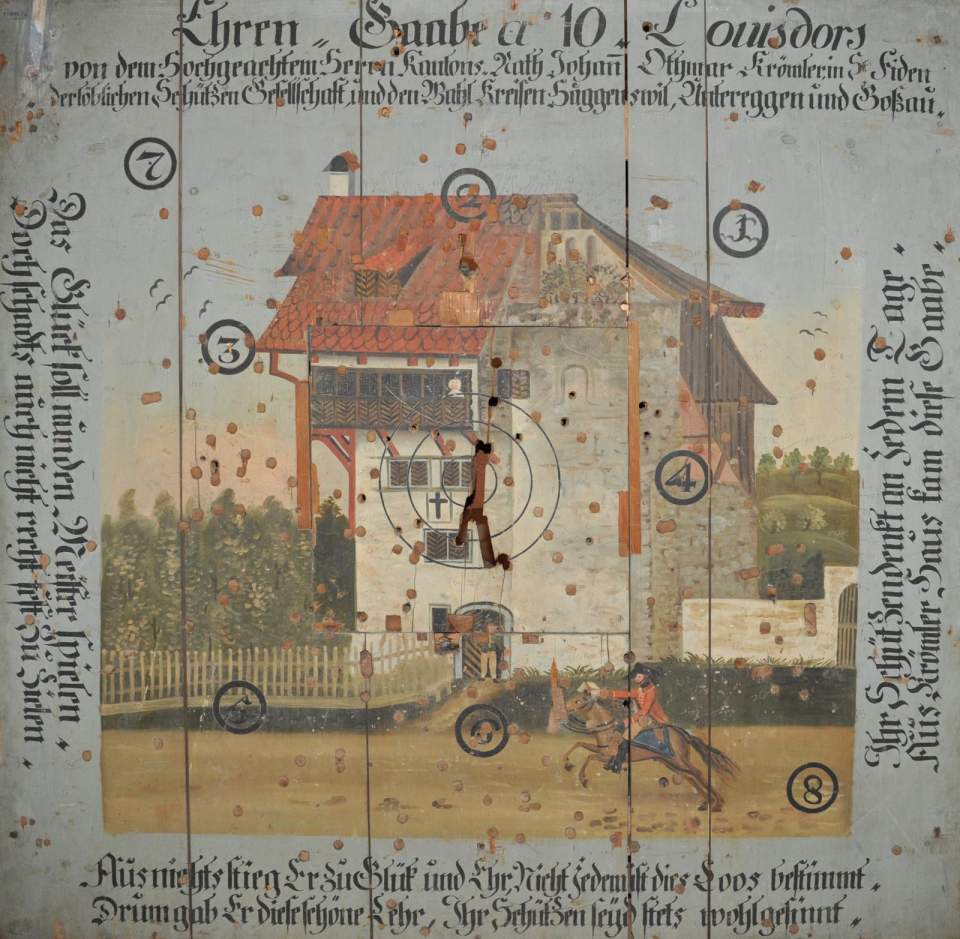 Glücksscheibe von Othmar Krömler für die Schützengesellschaft St.Fiden, Schiessscheibe, Schützenscheibe