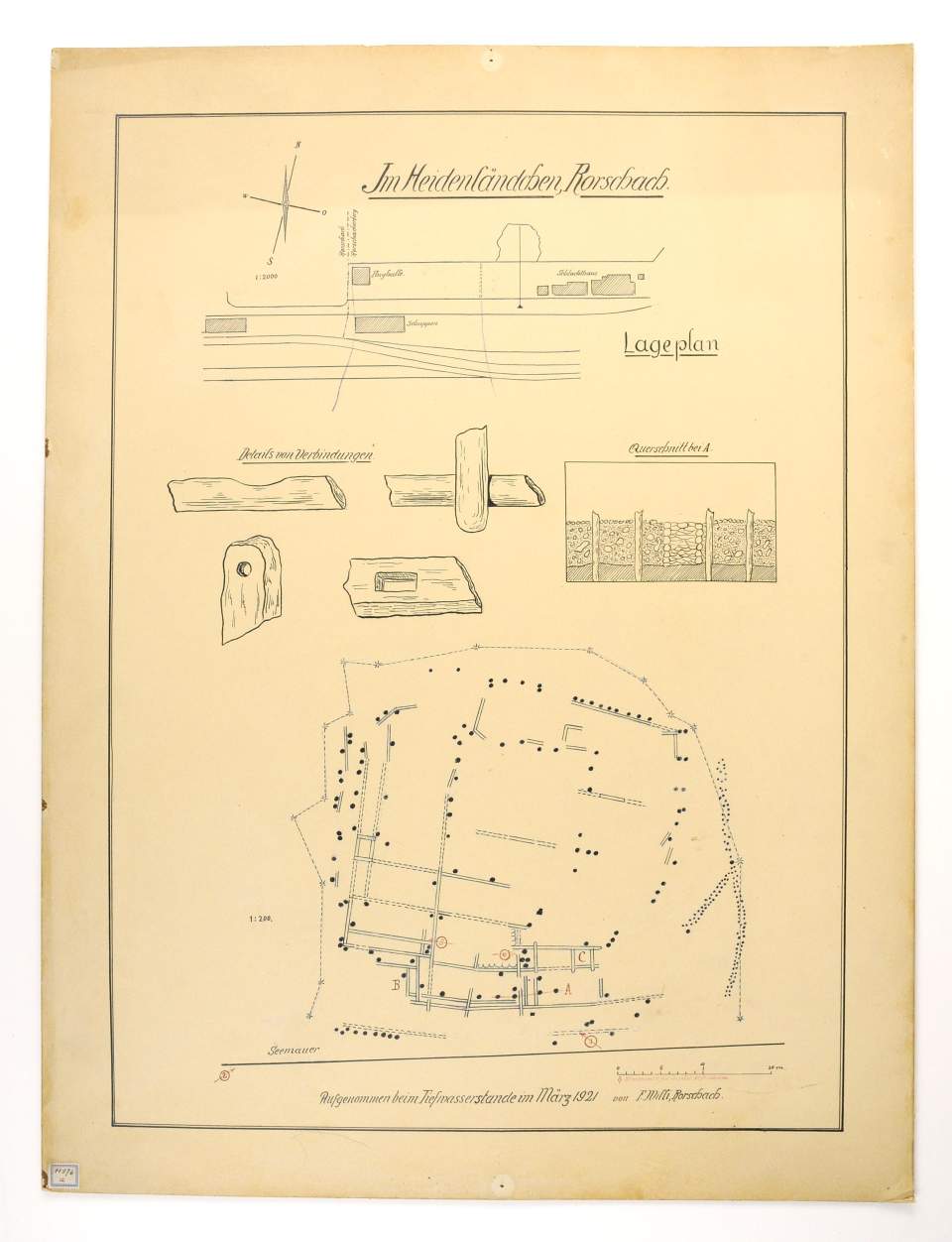 Aufnahmen, Planaufnahmen, Ausgrabungsgebiet des Heidenländli bei Rorschach, 2 Kartons