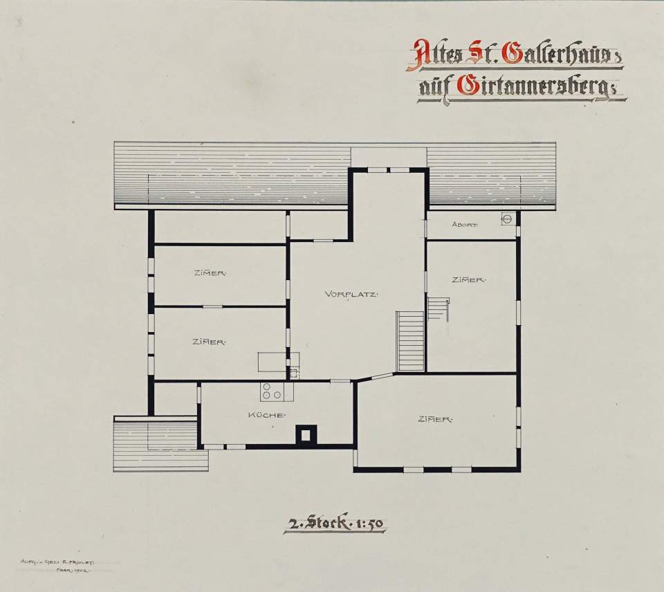 Ansicht des Schaffnerhauses auf dem Girtannersberg, Grundriss II. Stock