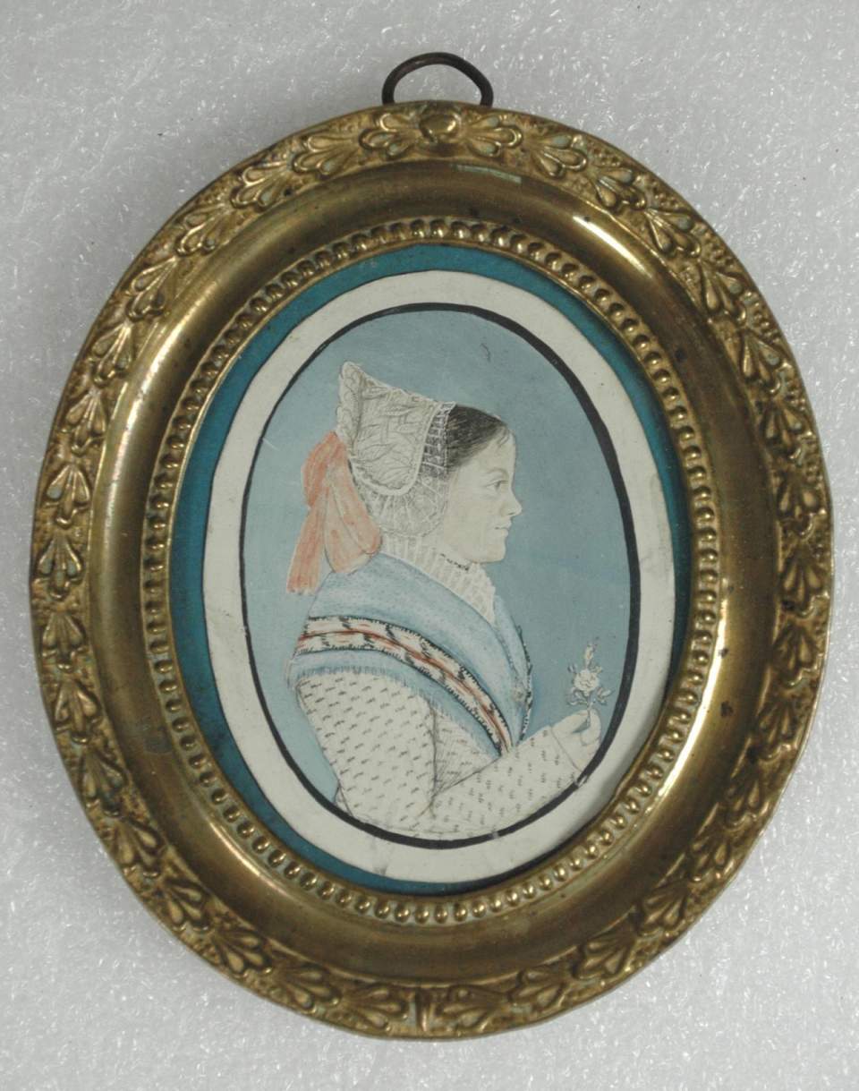 Bildnis einer jüngeren Frau aus Altstätten mit Bodensee-Trachtenhaube, Miniatur