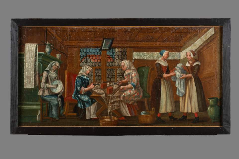 Weiss-Stickerinnen - Bild 14 aus Bilderfolge zur Leinwandherstellung (4 Bilder Strobel), Leinwandzyklus