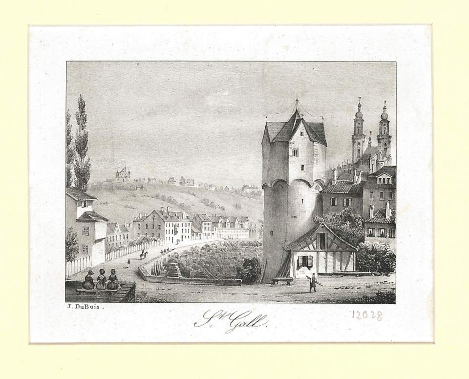 Grafik, Ansicht Grüner Turm in St.Gallen
