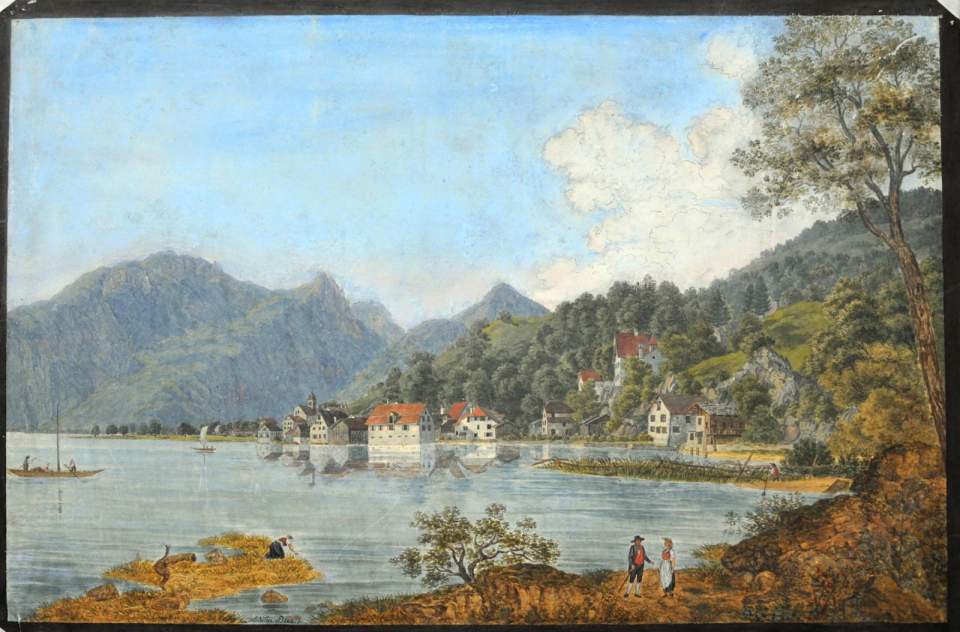 Gouache, Ansicht von Weesen, Walensee