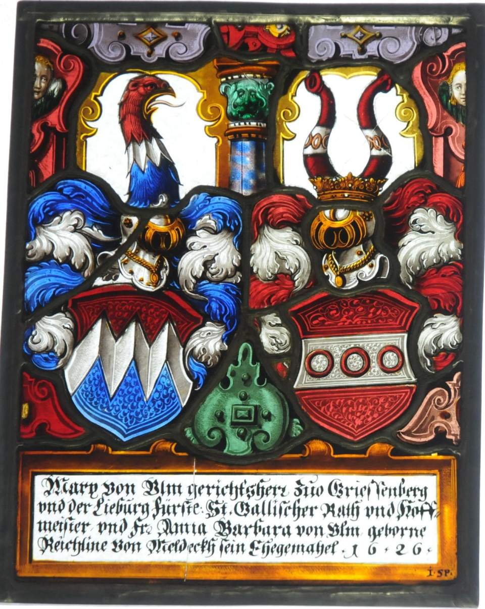 Allianzwappenscheibe von Marx von Ulm und Anna Barbara Reichlin von Meldegg, Glasgemälde