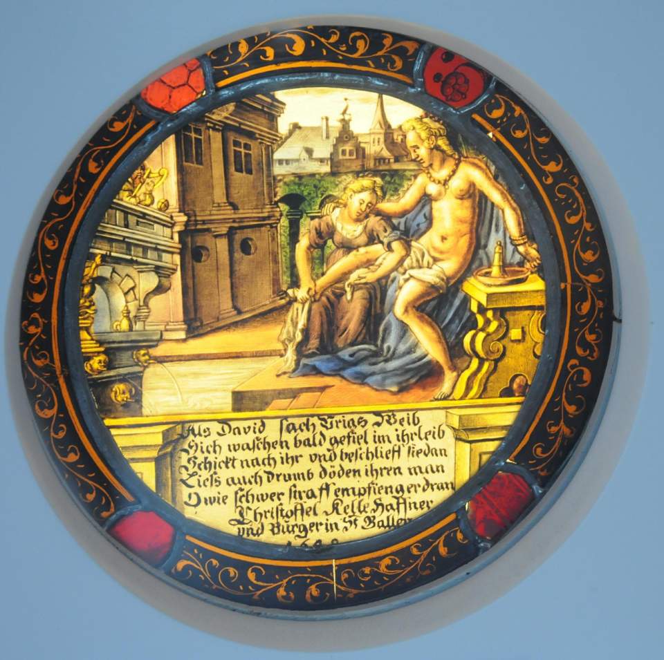 Figurenscheibe von Christof Kelli (David und Bathseba), Glasgemälde
