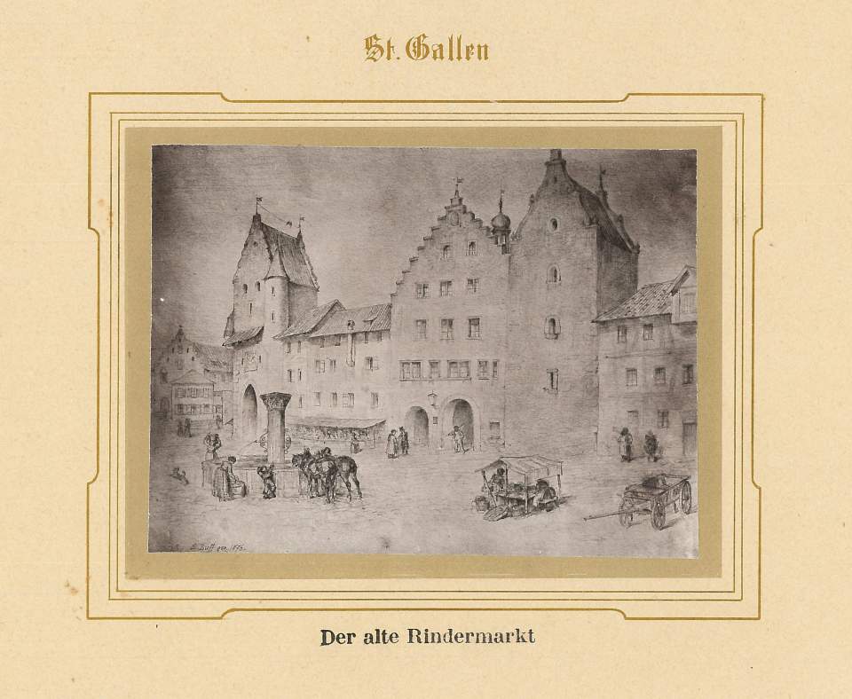 Reproduktion Zeichnung alter Rindermarkt St.Gallen