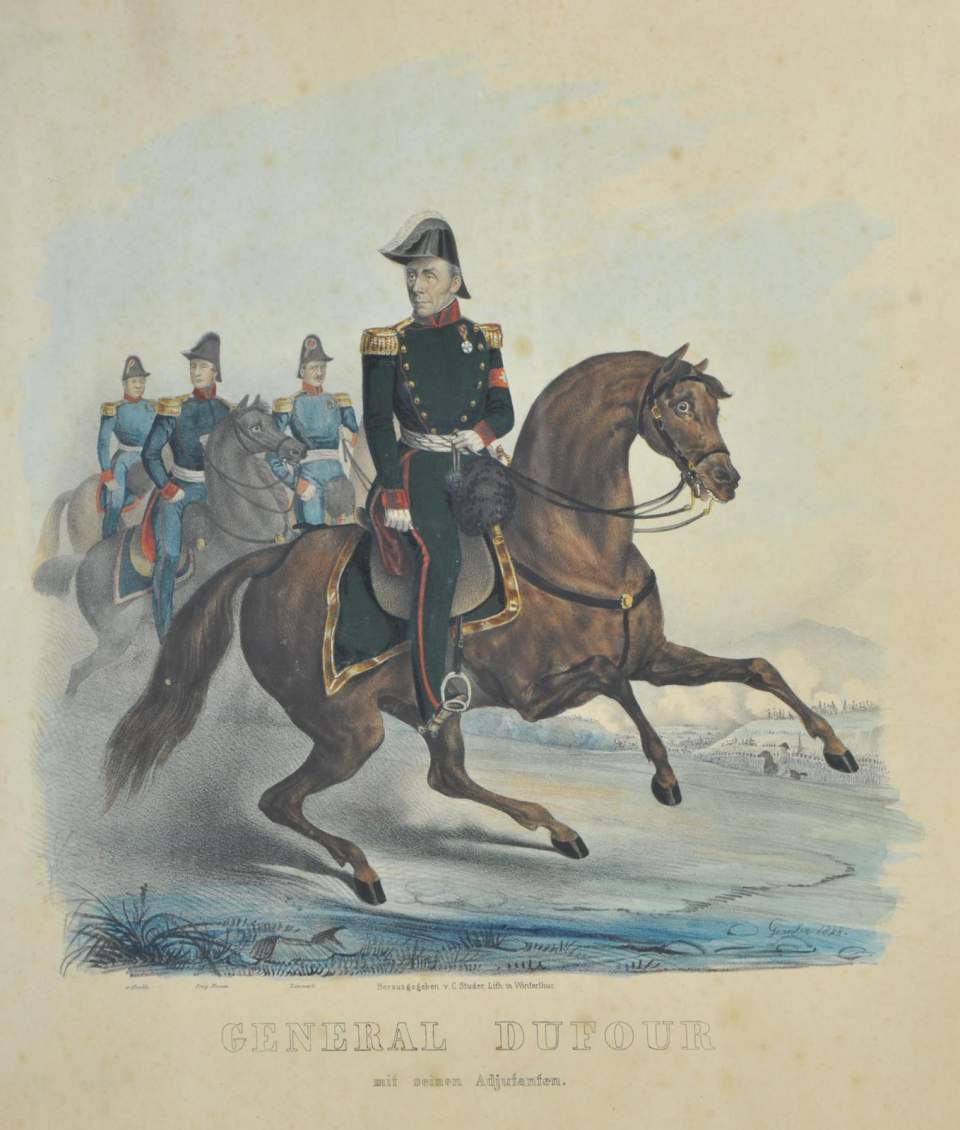 General Dufour mit Adjutanten