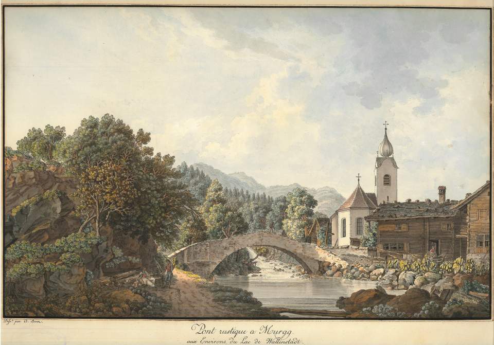 Ansicht Kirche und Brücke bei Murg