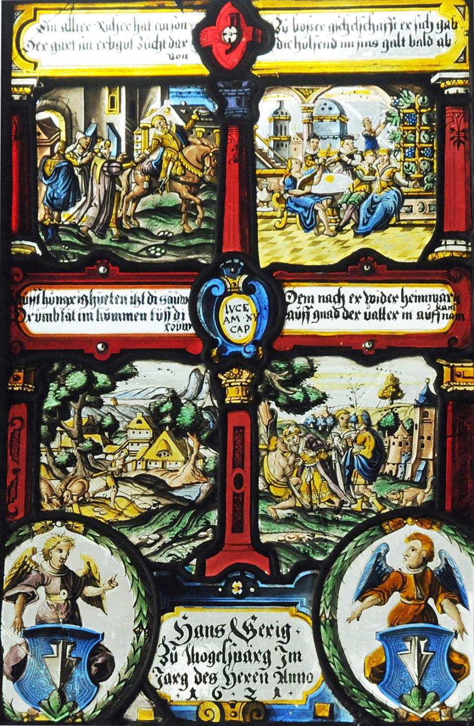 Wappenscheibe von Hans Gehrig (Der verlorene Sohn), Glasgemälde