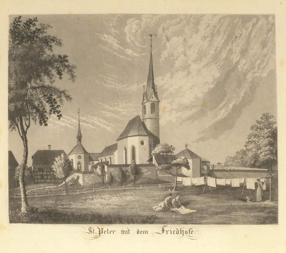 Wil, Kirche St.Peter mit dem Friedhof, 1837