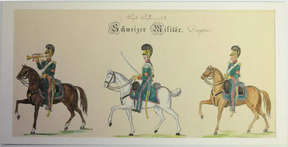 Farbendruck, Schweizer Militär, Dragoner
