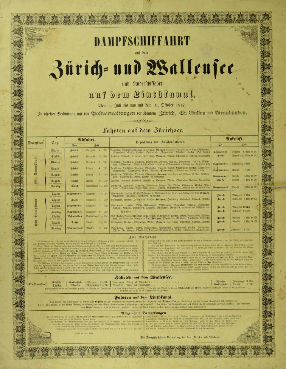Fahrplan für die Dampfschifffahrt