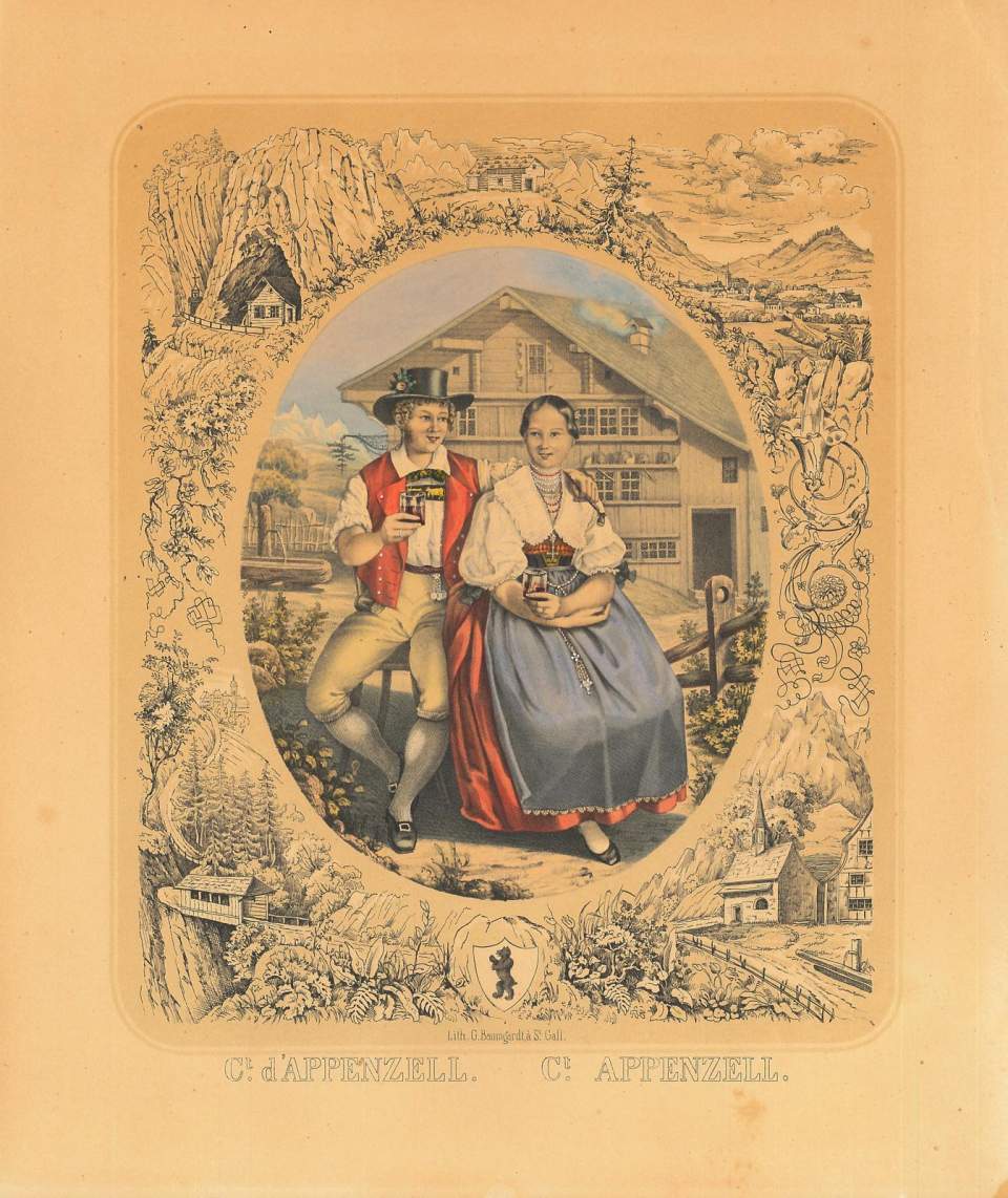 Paar in Tracht aus Appenzeller Innerrhoden, Souvenir- und Trachtenbild