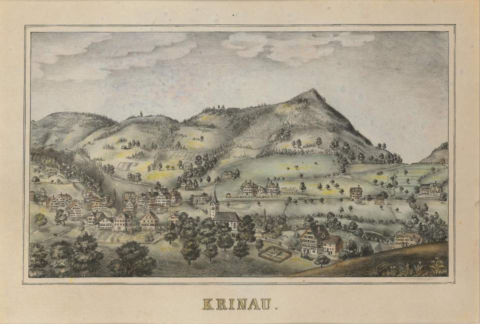 Lithografie, Ansicht von Krinau