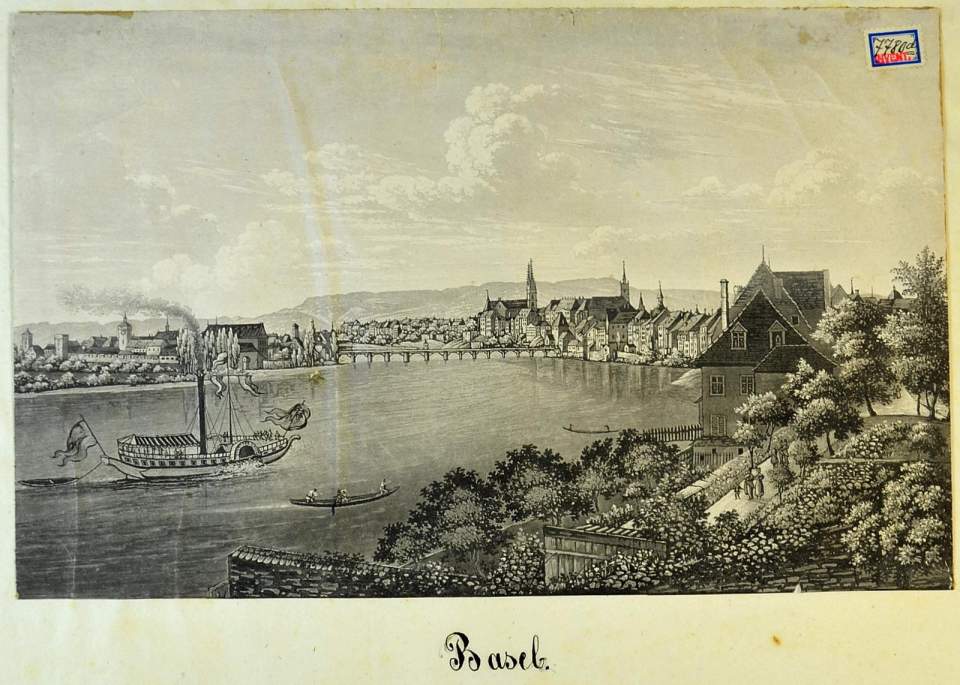 Ansicht Basel mit der alten Rheinbrücke