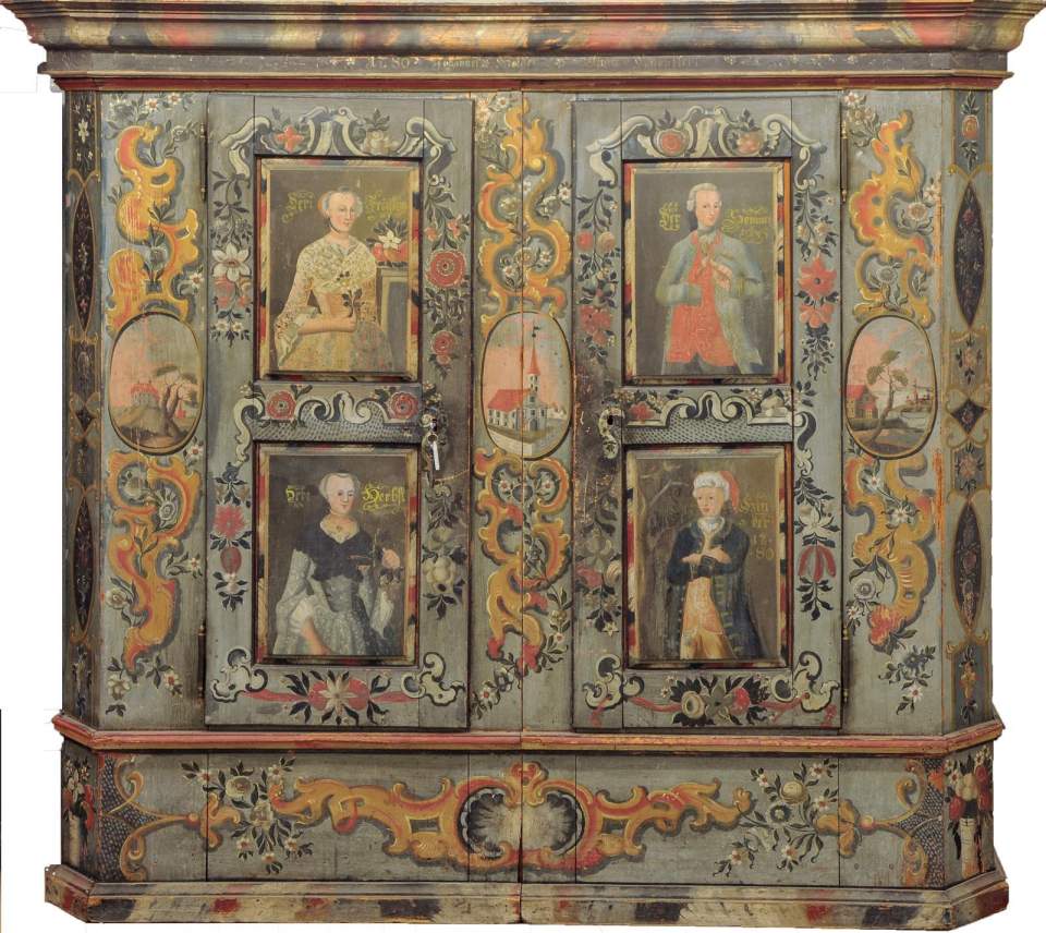 Appenzeller Bauernschrank, Jahreszeiten-Schrank von Johannes Walser und Anna Knöpfler, Rehetobel, 1780