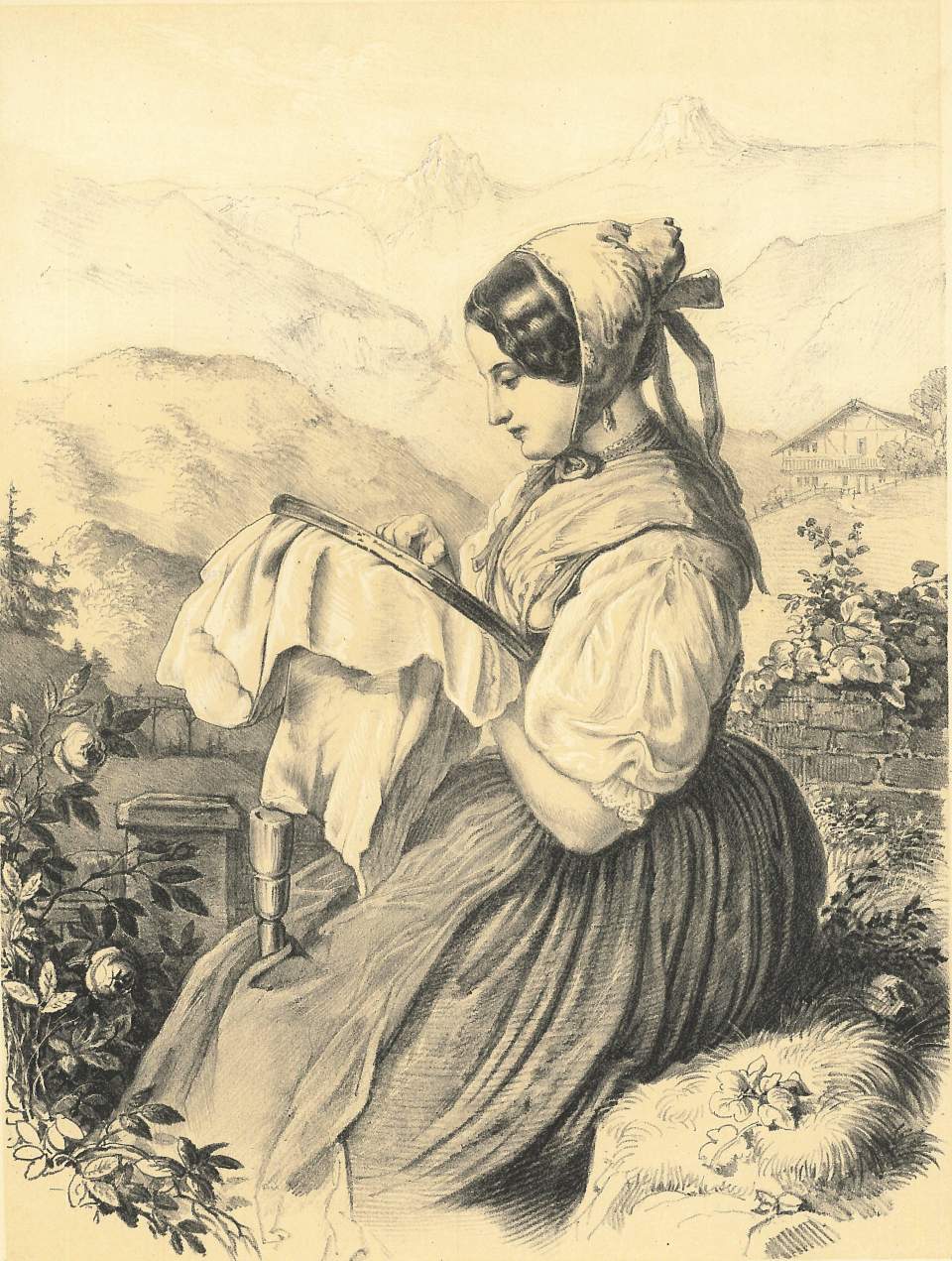 Lithografie, Appenzellerin im Kostüm