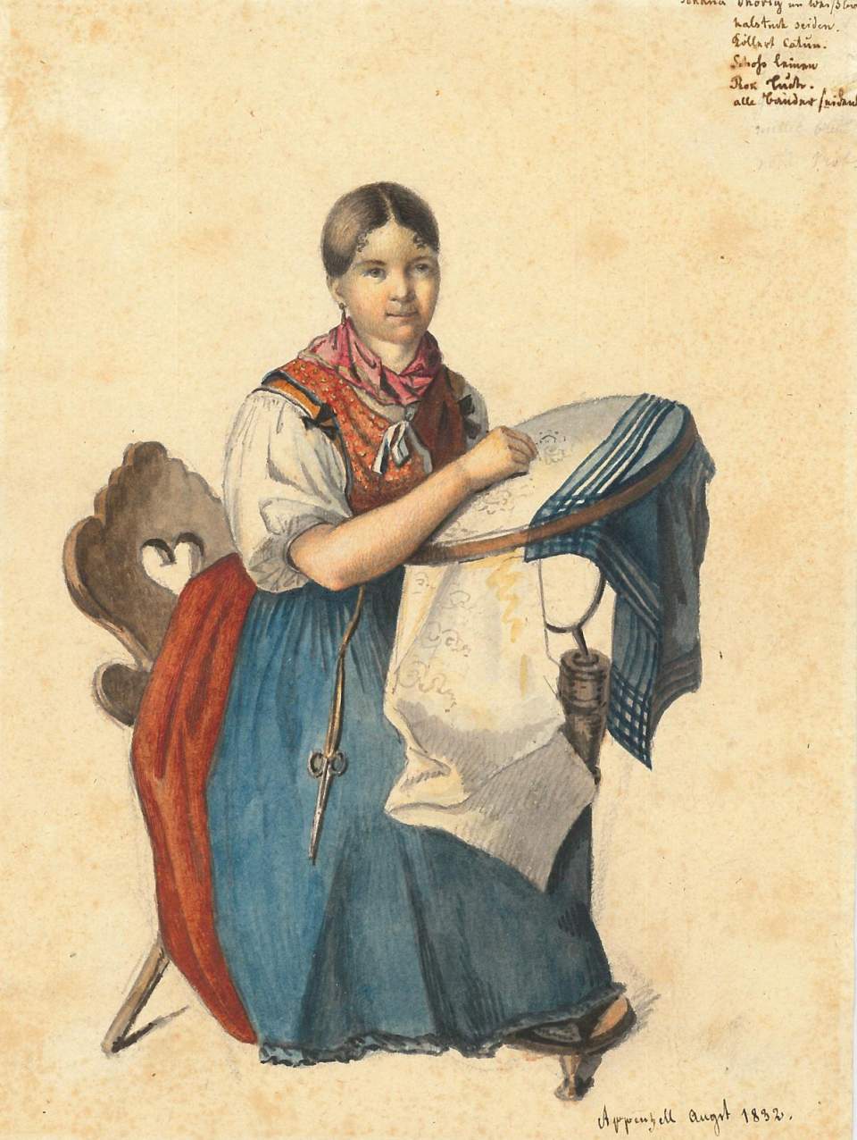 Trachtenbild, Johanna Dörig in Tracht aus Appenzell Innerrhoden