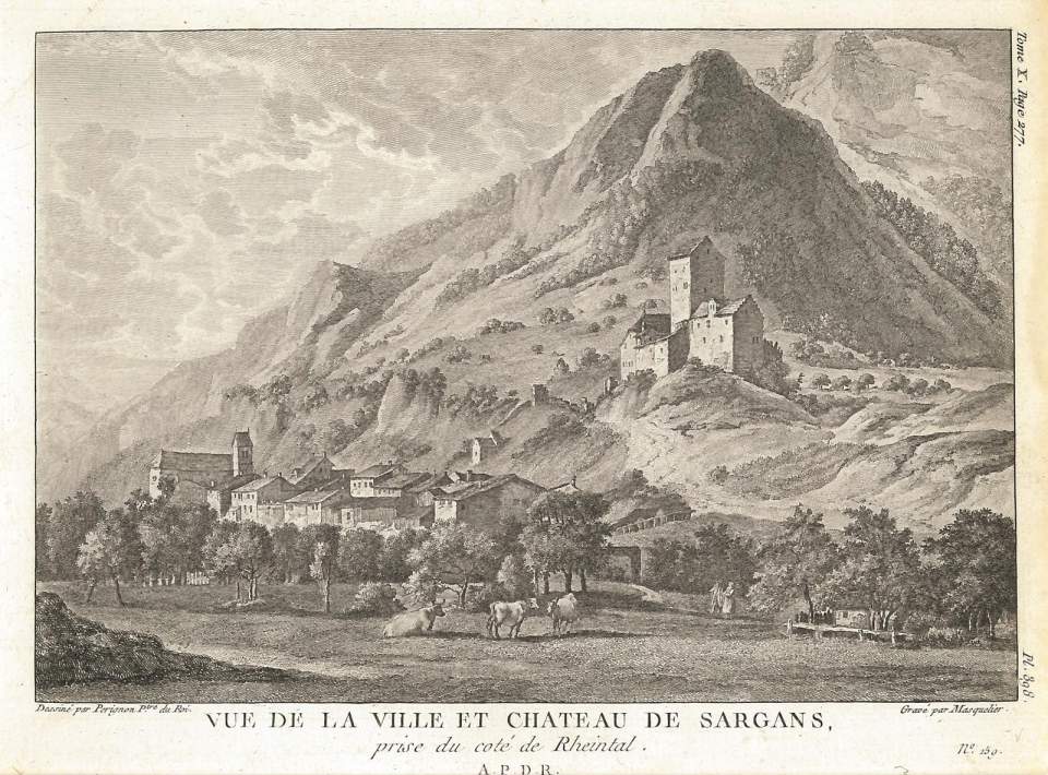Ansicht Schloss und Städtchen Sargans