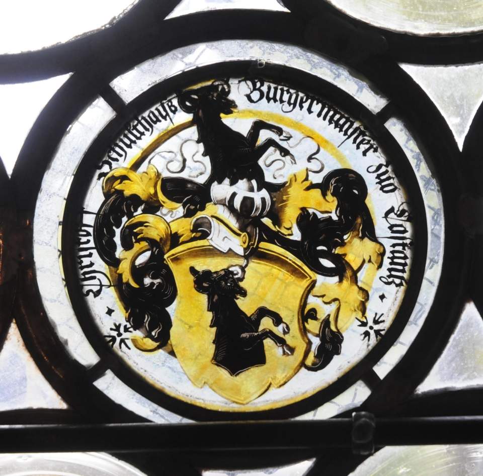 Wappenscheibe von Christof Schultheiss, Monolithrundscheibe 