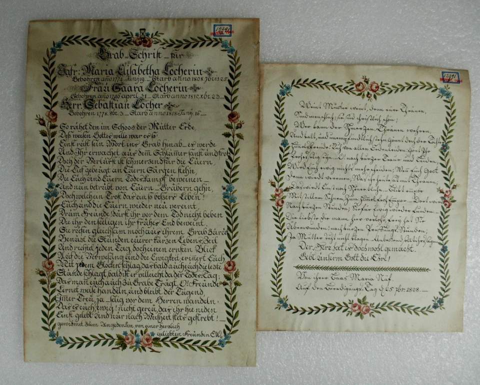 Schriften auf Verstorbene, Anfang des 19.Jh.