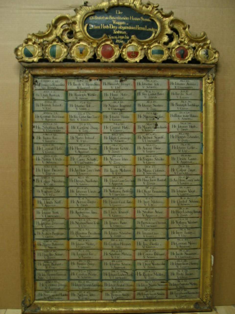 Wappentafel "Der des Rheinthals beherrschenden Hochen Standen Waappen"