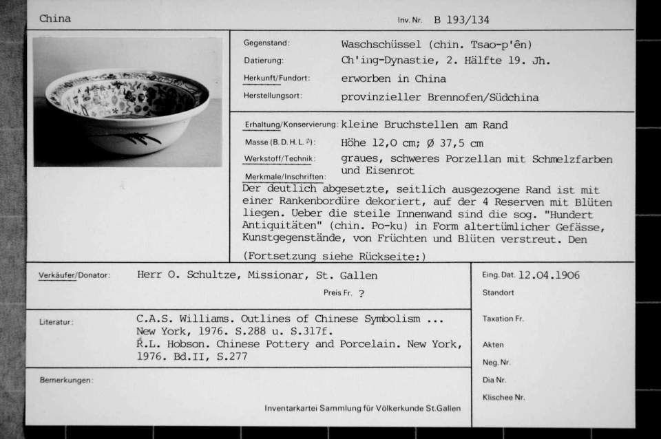Schüssel-Waschschüssel chin. Tsao-p'ên