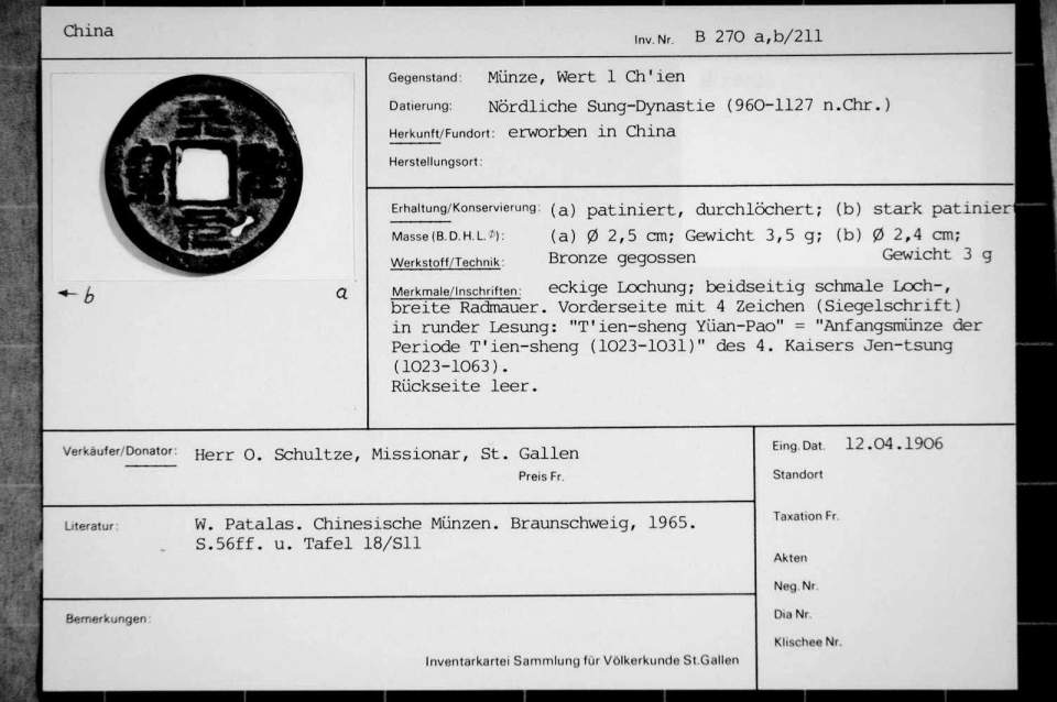 Münze rund, gelocht, 1 Ch'ien
