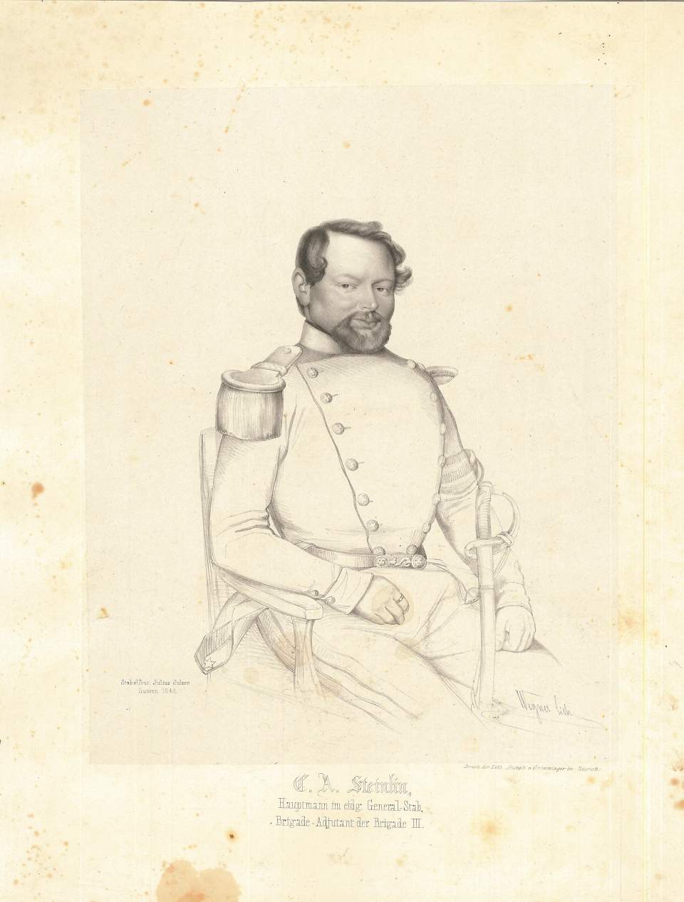 Lithografie, Bildnis von C. A. Steinlin, Hauptmann im eidgen. Genaralstab