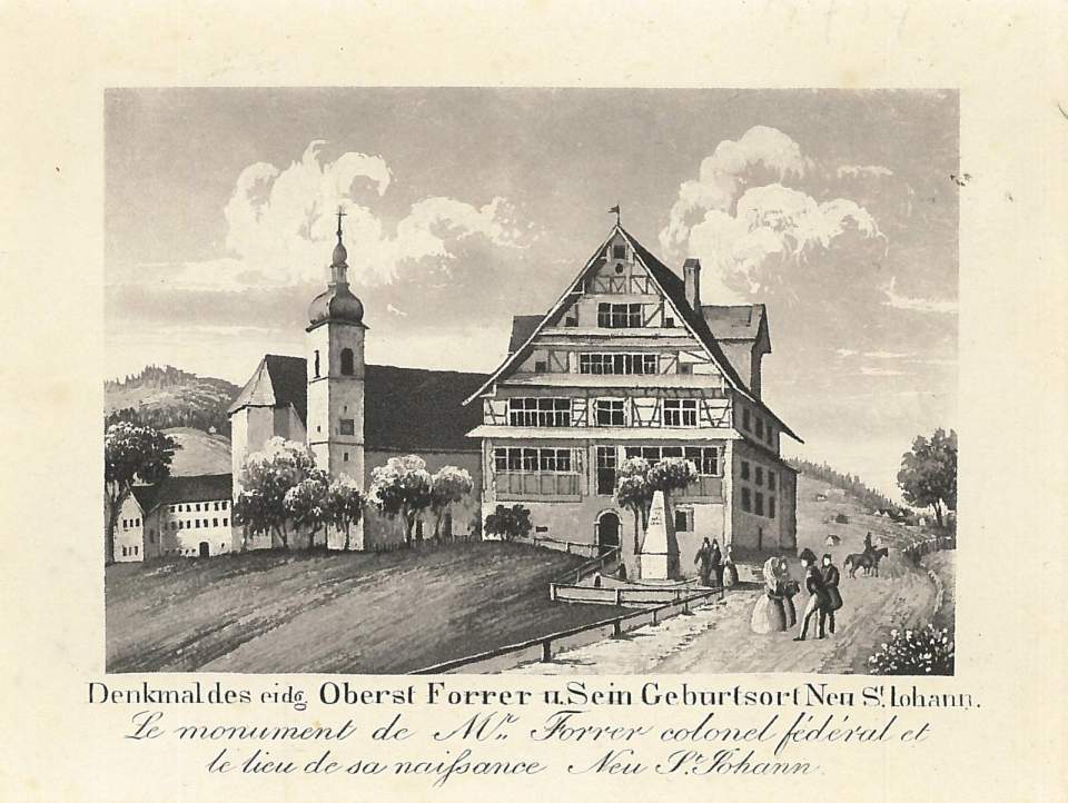 Ansicht Neu St. Johann, Denkmal Oberst Forrer