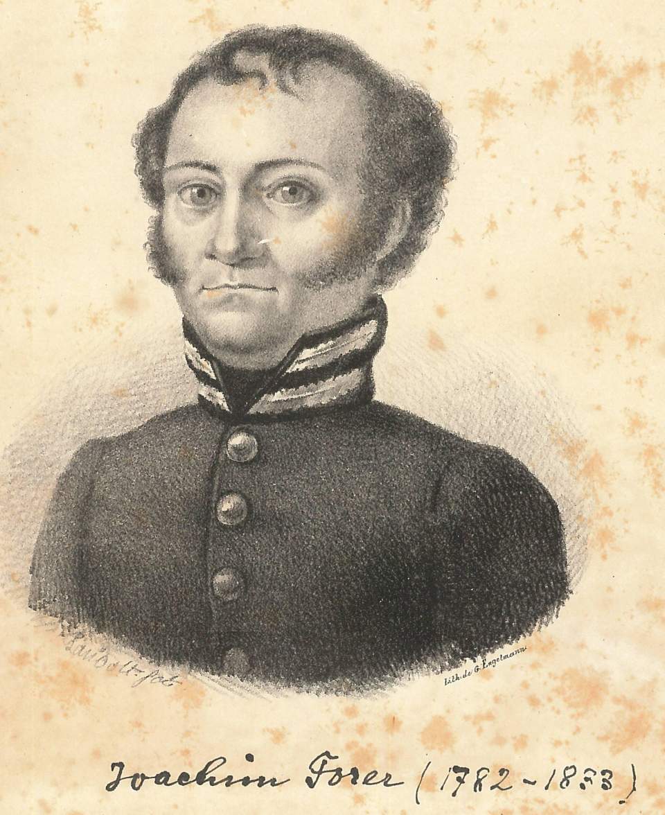 Lithografie, den Oberst Forer darstellend